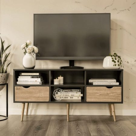 Monteno meuble tv L120 cm contemporain Noir chêne