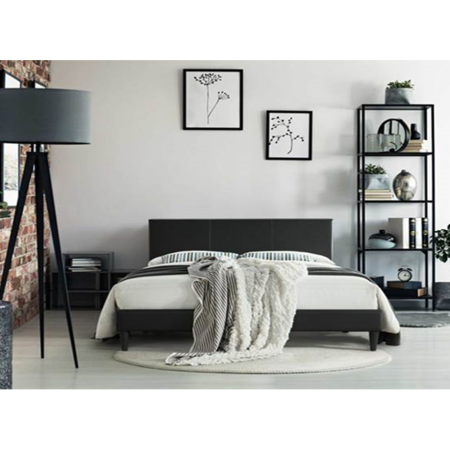 Ara lit avec tête de lit capitonnée et sommier  140x190cm – simili cuir Marron Mat
