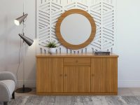 Luanda buffet 3 portes Rovere Naturale 162cm + Anapolis Mirioir Rovere Naturel Marron clair 90X90 cm