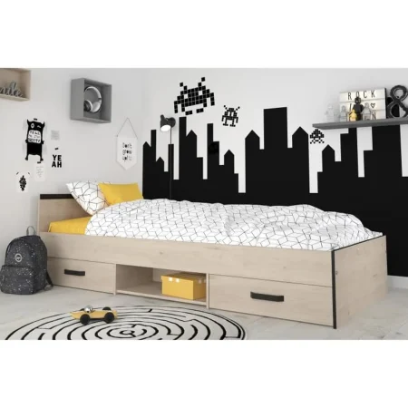 Nashville lit adulte industriel 90 x 200 cm avec sommier decor chene 2078L2TI
