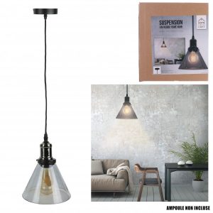 Suspension verre fume gris forme entonnoir M4 A1/M4 + AMPOULES