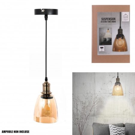 Suspension verre fume ambre forme cloche M4 A1/M4 + AMPOULES