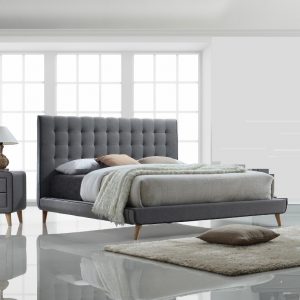 Alina Lit avec tête de lit capitonnée et sommier + 2 Chevets- Tissu – 160x200cm – G