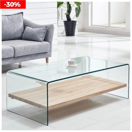 Stilvo Table Basse En Verre + Étagère En Bois