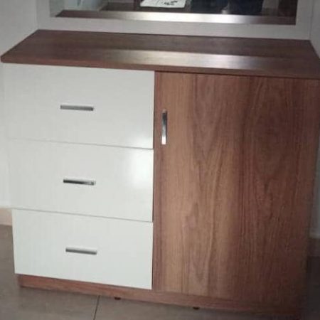 Linda coiffeuse walnut blanc sans miroir  L 100 x H 150x  P 38cm
