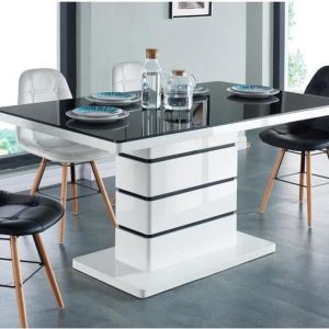 DERICO table à manger  Noir Blanc (SANS LES CHAISES)