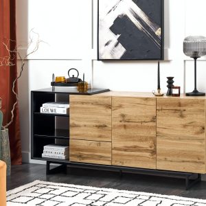 DARNEL Buffet Noir Chêne 160*40*76cm