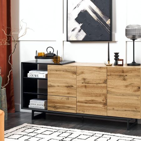 DARNEL Buffet Noir Chêne 160*40*76cm