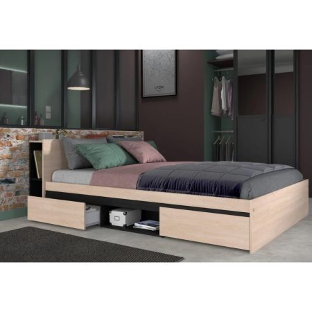 LODGE STORAGE BED140X190 BROOKLYN OAK /BLACK STIPPLE