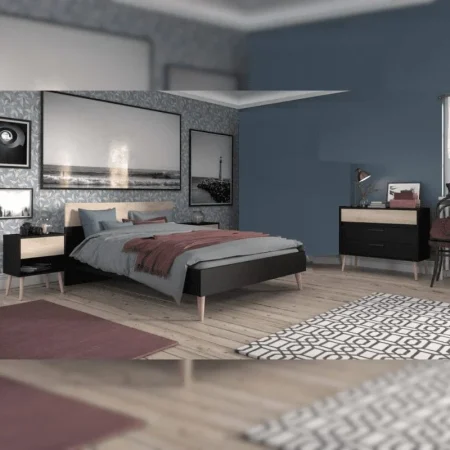 Aalborg bed lit 140 x 190 cm + 2 chevets + coiffeuse 3501L260/3501CH1T/3501CO3T