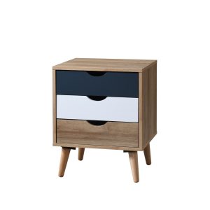 LURVIA CHEVET DE LIT BLEU BLANC ET CHENE 45 X 41 X 56.6 CM
