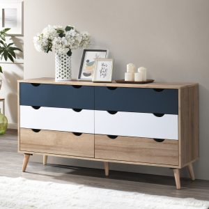 LURVIA COMMODE BLEU BLANC ET CHENE 140 X 40 X 76.5CM
