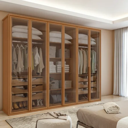 SOLARIS ARMOIRE   - AVEC 6 PORTES VITRÉES ET PIEDS  230 (H) x 275 (L) x 59 (P) cm ;