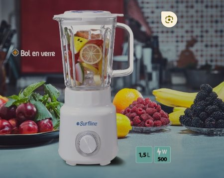 MIXEUR BLENDER 1.5L BLANC SURFLINE PBS500  500W BOL VERRE 1.5LT 2VT