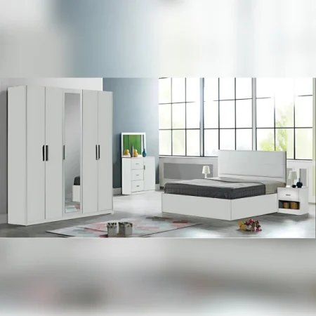 Linda Chambre à coucher blanc (1 Lit + 2 Chevets) sans armoire et sans coiffeuse Dimensions du lit (cm) : 180 x 200/Dimensions du chevet (cm) : L 50 x H 47 x P 40