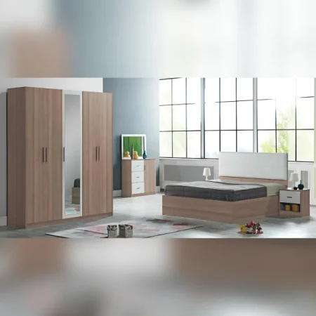 Linda Chambre à coucher oak/walnult (1 Lit + 2 Chevets) sans armoire et sans coiffeuse Dimensions du lit (cm) : 180 x 200/Dimensions du chevet (cm) : L 50 x H 47 x P 40