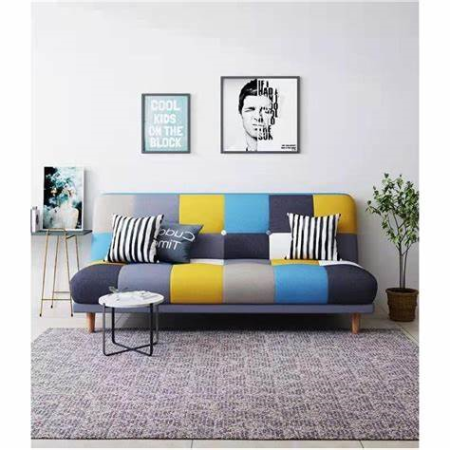 VICTOR CANAPÉ-LIT PATCHWORK JAUNE BLEU GRIS