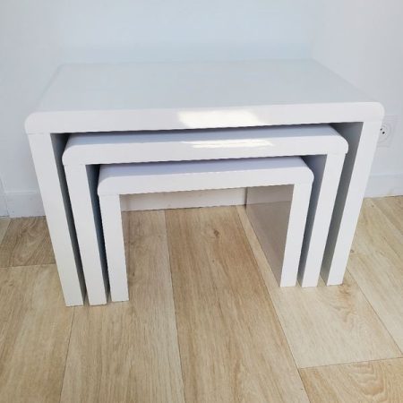 Table Basse Gigogne Tables Gigognes de Salon Petite Table Basse Bois Brillante Carré, Blanc SHP-103-PP-1