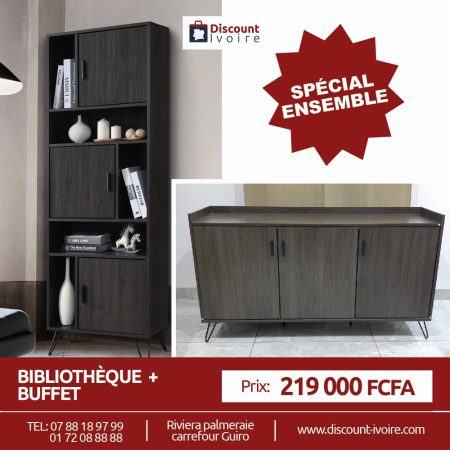 ENSEMBLE Cristina buffet marron gris l150 cm+CRISTINA BIBLIOTHEQUE L 60X D30X H180 CM