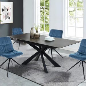 ENSEMBLE TABLE A MANGER TAMARA EXT TABLE À MANGER NOIR+ 6 CHAISES DELSA CHAISE BLEU