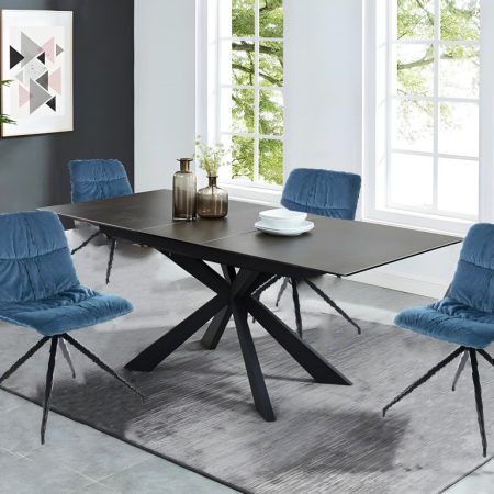 ENSEMBLE TABLE A MANGER TAMARA EXT TABLE À MANGER NOIR+ 6 CHAISES DELSA CHAISE BLEU