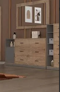 MOOD COIFFEUSE + MIROIR  OAK + LIGHT GREY 150X45X83CM