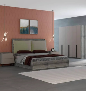 LIT JENS + 2 CHEVETS  180X200CM  COULEUR DARK WALNUT+ GREY