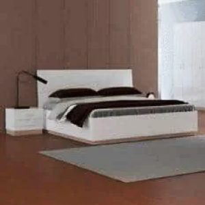 LIT HARU  + 2 CHEVETS  180X200CM  COULEUR SHINY WHIT+WALNUT