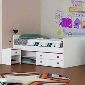 LIT SANSA  + 1 CHEVET  120X200CM  COULEUR  WHITE + VIOLET