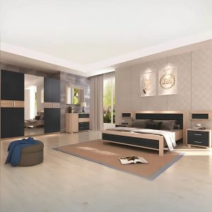 LIT DIEGO + 2 CHEVETS  180X200CM  COULEUR Walnut+Dark Grey (