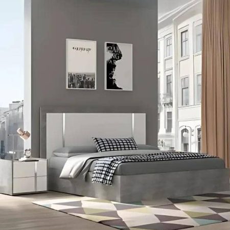 LIT NATU + 2 CHEVETS  180X200CM  COULEUR WHITE+ Grey