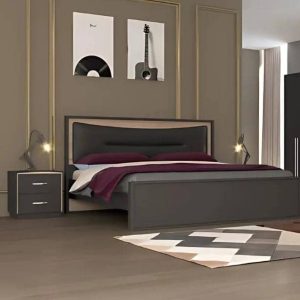 LIT ETHAN + 2 CHEVETS  180X200CM  COULEUR Walnut+Dark Grey