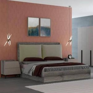 LIT JENS + 2 CHEVETS  180X200CM  COULEUR DARK WALNUT+ GREY