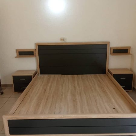 LIT DIEGO + 2 CHEVETS  180X200CM  COULEUR Walnut+Dark Grey
