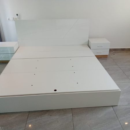 LIT HARU  + 2 CHEVETS  180X200CM  COULEUR SHINY WHIT+WALNUT