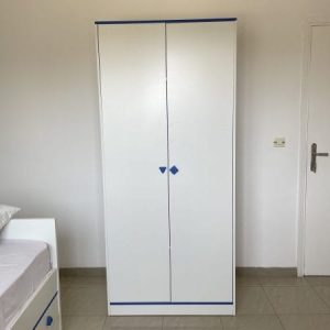 SANDRA ARMOIRE BLANC / BLEUE 2 BATTANTS 90X60X200CM