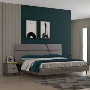 LIT QUIN + 2 CHEVETS  180X200CM  COULEUR  DARK Walnut+ Grey