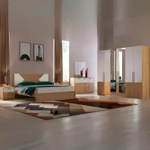 LIT MARFA  + 2 CHEVETS  180X200CM  SANS ARMOIRE COULEUR Walnut+Dark Grey