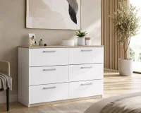 Commode 6 Tiroirs « Watson » 120cm Blanc & Chêne