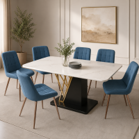 ENSEMBLE TABLE BILBAO + 6 CHAISES GINA PIEDS DOREES