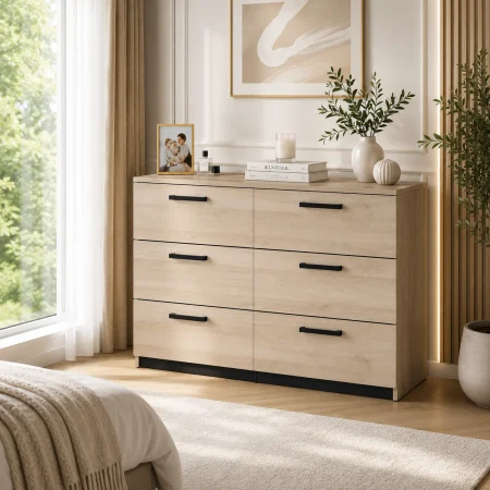 Commode 6 Tiroirs « Watson » 120cm Chêne Clair
