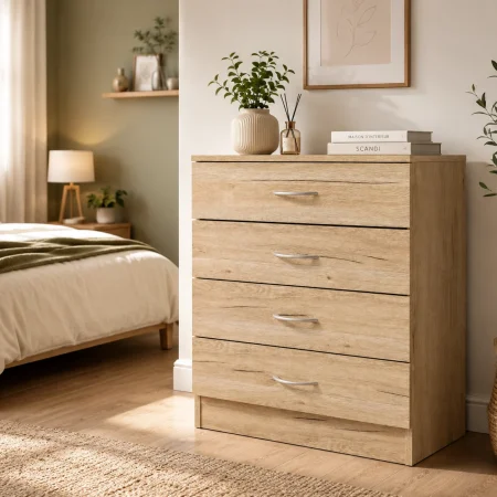 Meuble de Rangement 4 Tiroirs « Pratik » 70cm Chêne Clair