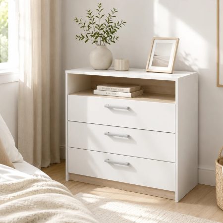 Commode 3 Tiroirs avec Niche « Watson » 85cm Blanc