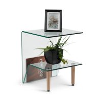 KATE Table d’appoint en verre avec pieds en bois