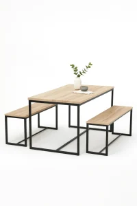 Table A Manger & 2 Bancs « Darcy » 140cm Noir