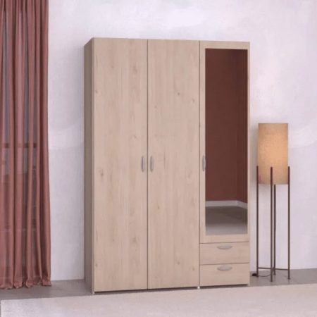 DAILY armoire 3 portes, 2 tiroirs Chene avec miroir