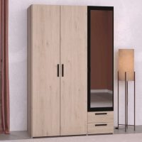DAILY Armoire 3 portes, 2 tiroirs avec miroir chêne
