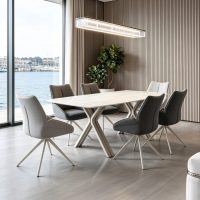 Ensemble Alexander – Table L 200 cm + 6 chaises (4 Gris Fonce & Creme x 2 Gris Clair & Creme)
