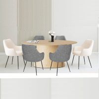 Borja table naturel L180+ 6 chaises (4 Gris & Noir+ 2 Blanc & Noir)