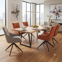 HAMBURG table à manger L180 cm + 6 chaises (4 Teracotta + 2 gris)
